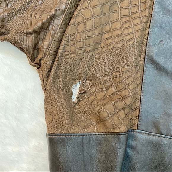 VINTAGE 80s Croc Embossed Brown Leather Jacket - Picture 7 of 8